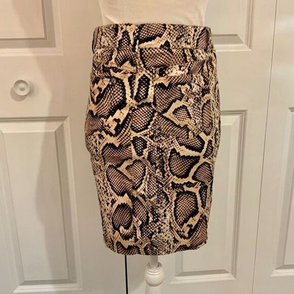 Zara Basic Tan Black Snakeskin Print Back Slit Straight Skirt Small - Picture 5 of 9